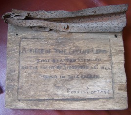 A piece of the flying bomb which was found in Forres Cottage.